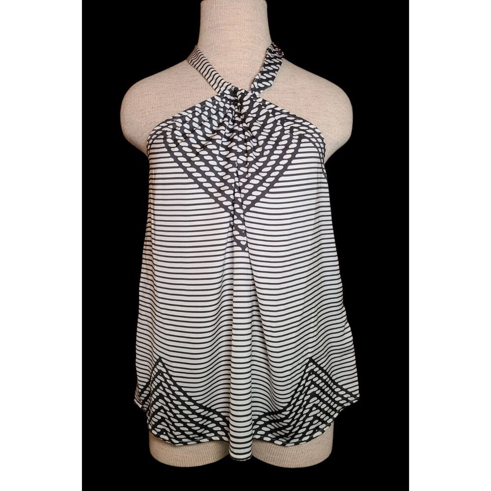 NWT Banana Republic Size Small Tie Halter Blouse Keyhole Black/White